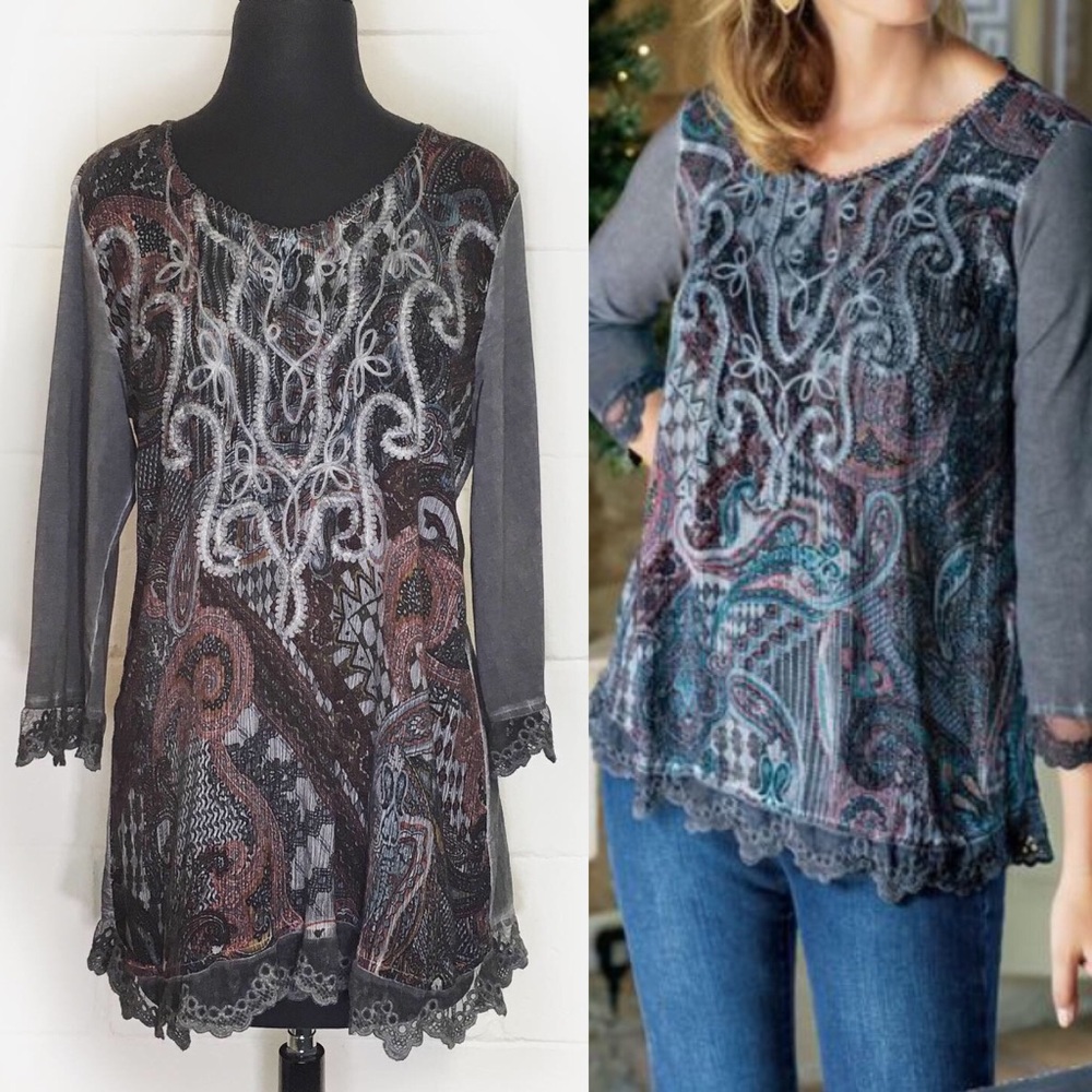 Soft Surroundings Helena Embroidered Bohemian Tunic Top